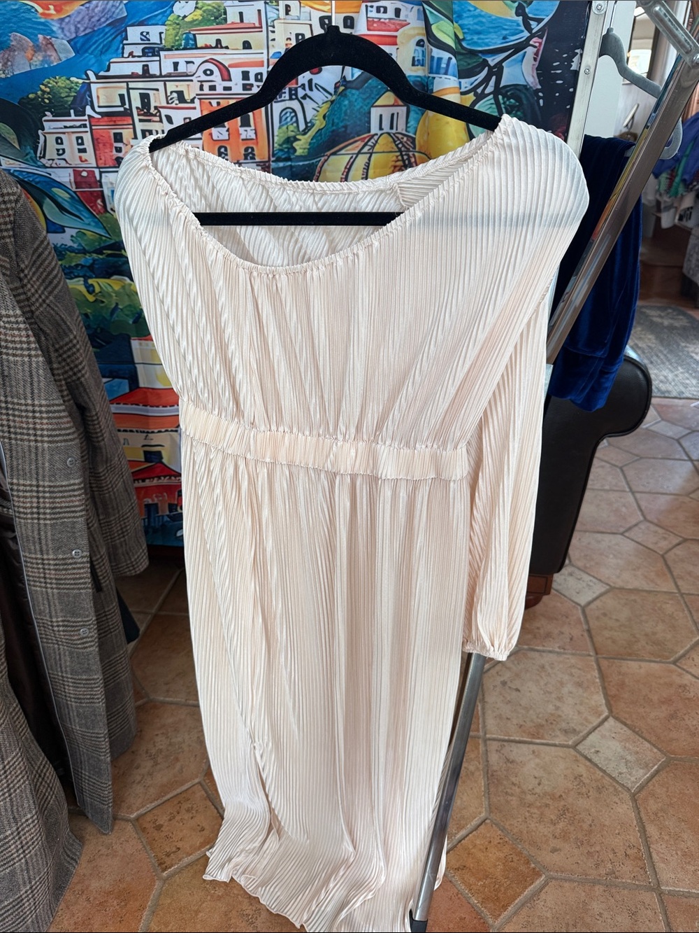 Elegant Pleated Cream Women’s Dress